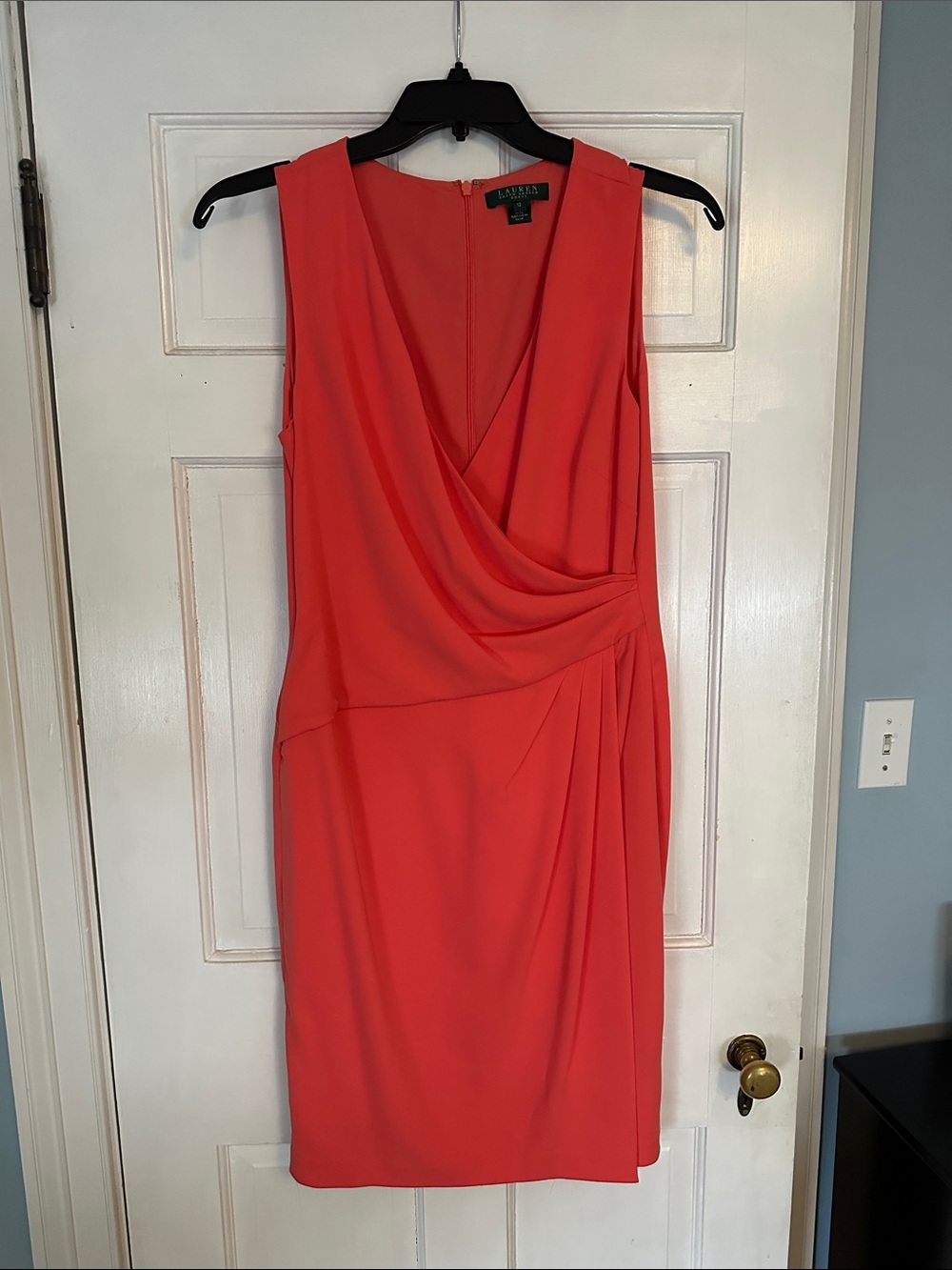 Ralph Lauren Coral Sleeveless Draped Midi Dress